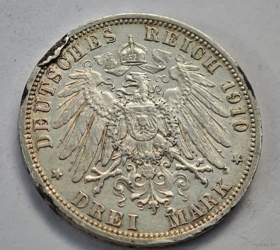 1910 год  3 марки Германия    серебро