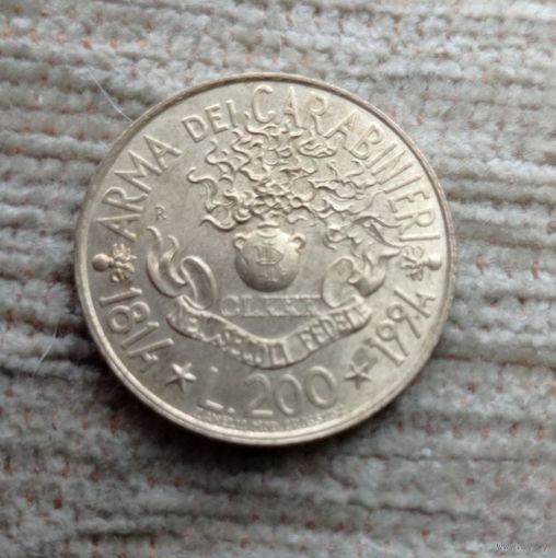 Werty71 Италия 200 лир 1994 180 лет карабинерам Гренада