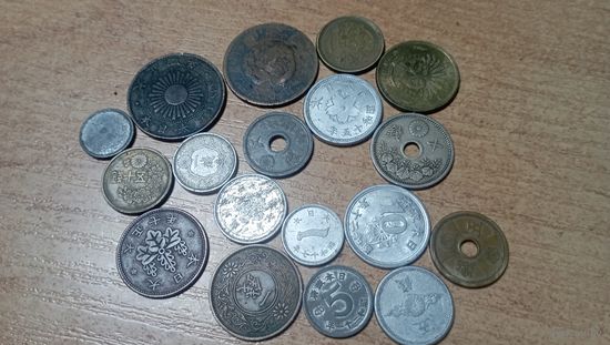 Старая Япония+Маньчжоу-Го, Лот 18 разных монет с одного рубля