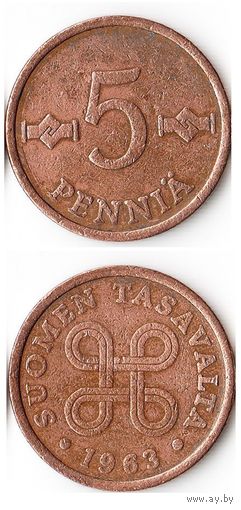 5 пенни Финляндия 1963 года