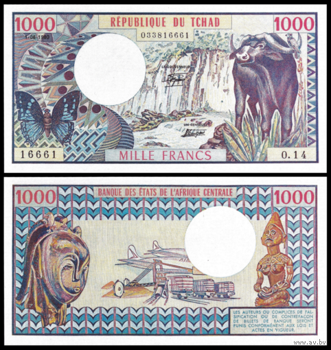 [КОПИЯ] Чад 1000 франков 1980г. (водяной знак)