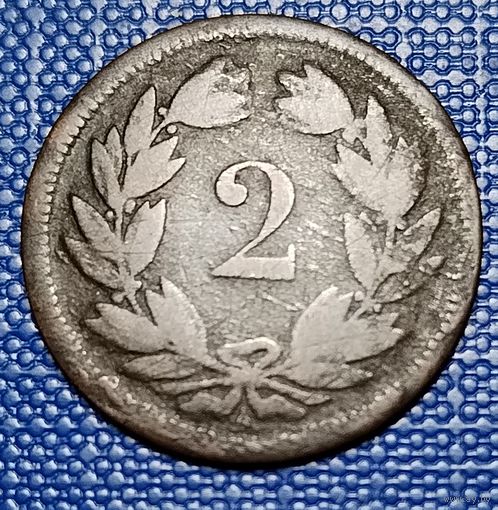 Швейцария 2 раппена 1850 г.