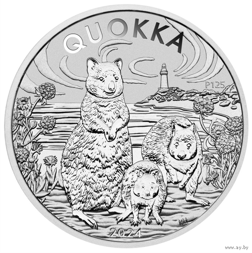 Квокка, Австралия, 2024г. серебро 9999, Юбилейная! 125 лет монетному двору PERTH MINT.