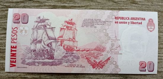 Werty71 Аргентина 20 песо 2003 UNC банкнота Корабль 2018