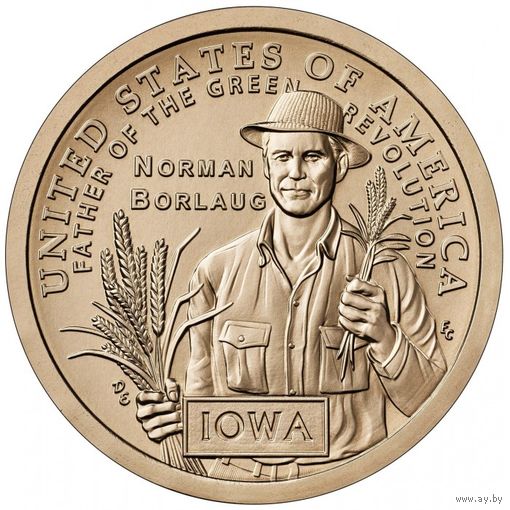 1 доллар 2026 США Айова. Норман Борлоуг, отец Зелёной революции UNC двор D