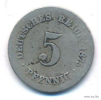 Германия 5 пфеннигов 1875 год Ag _состояние VF