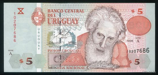 Уругвай 5 песо 1998 г. P80. Серия A. UNC