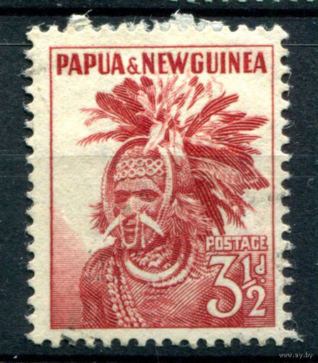 Британские колонии - Папуа Новая Гвинея - 1952/60г. - ландшафты, виды, местные мотивы, 3 1/2 P, кр - 1 марка - MH с пятнами на лицевой стороне [Mi 6]. #3-WB-90-A-1