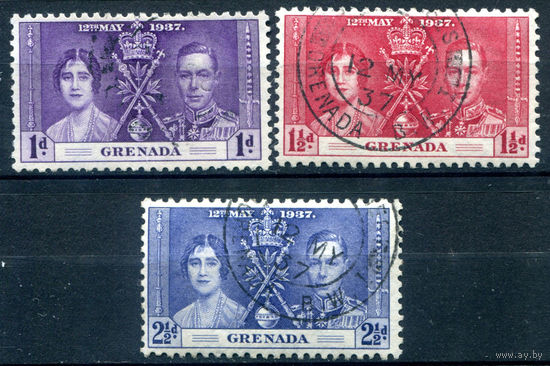 Британские колонии - Гренада - 1937г. - коронация короля Георга VI и королевы Елизаветы - 3 марки - полная серия, гашёные с клеем, гашёная [Mi 120-122]. #2-Bc-48-A-1
