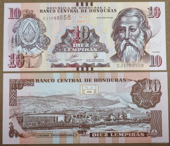 Гондурас, 10 лемпир 2019 г., P-99 (президент Хосе Тринидад Кабаньяс), UNC