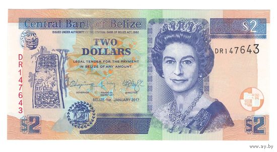 Белиз 2 доллара 2017 года. Состояние UNC!