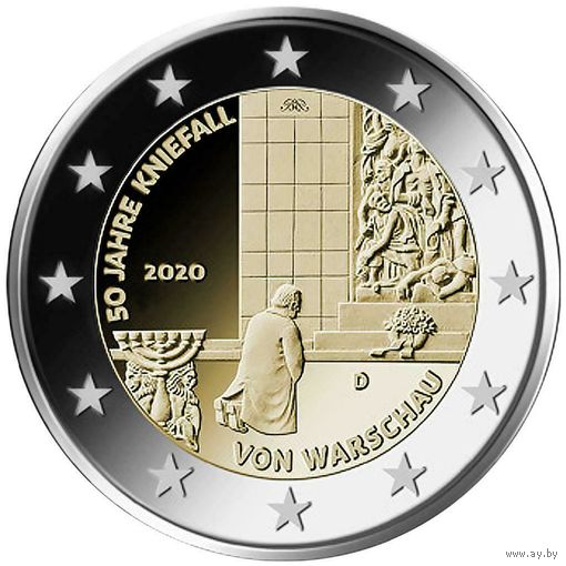 2 евро 2020 Германия  Коленопреклонение в Варшаве F UNC из ролла