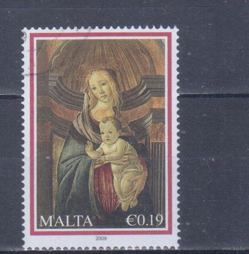 [1530] Мальта 2009. Искусство.Живопись.Рождество. Гашеная марка.