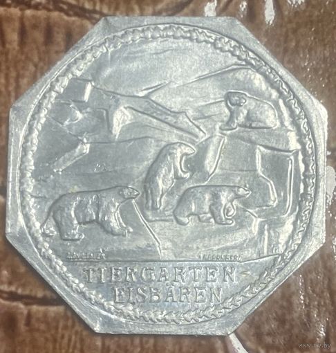 Германия Нюрнберг нотгельд 20 пфеннигов 1919 год Белые медведи в зоопарке. трамвайный жетон