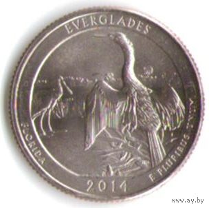 25 центов 2014 г. Парк=25 Национальный парк Эвергленд Флорида Двор Р _состояние UNC