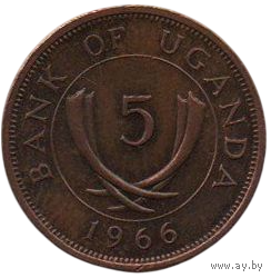 Республика Уганда. 5 центов 1966. Бивни слона.