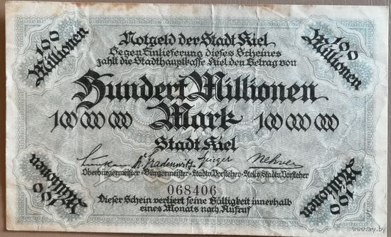 Германия 100 миллионов марок город Киль (Kiel), нотгельды, специальный городской выпуск