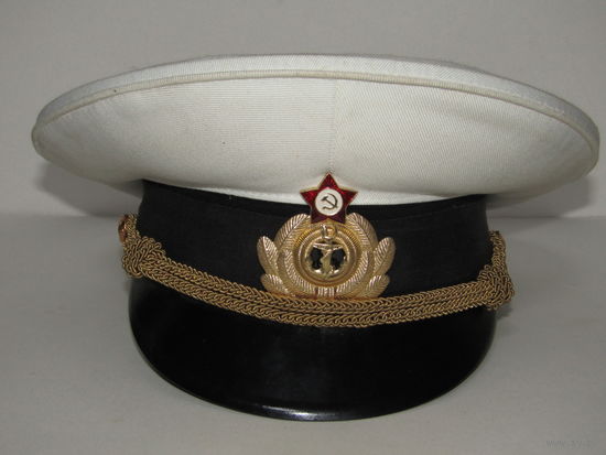 Фуражка офицерская парадная Белая. Краб. Металлизированный тренчик. ВВС ВМФ. Авиация военно-морского флота. Ретро СССР.