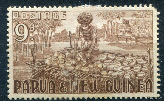 Британские колонии - Папуа Новая Гвинея - 1952/60г. - ландшафты, виды, местные мотивы, 9 P - 1 марка - MH [Mi 14]. #3-WB-90-A-2
