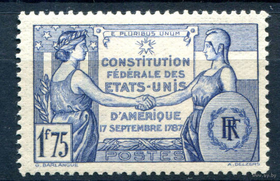 Франция - 1937г. - 150 лет конституции США - 1 марка - полная серия, MH [Mi 362]. #2-Fr-53-A-2