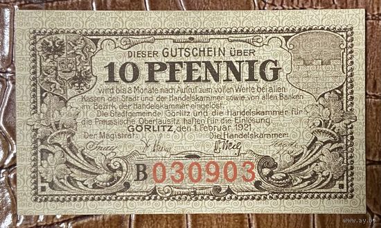 Нотгельд 10 пфеннигов 1921 год. Гёрлиц. Веймарская республика
