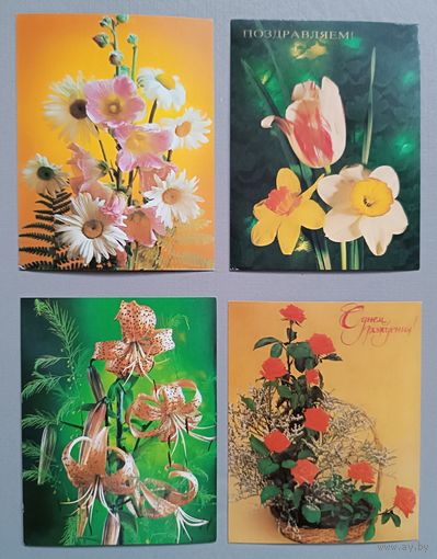 Цветы. Мини-открытки, чистые, 1984-1986г.
