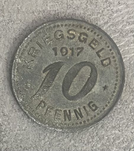 Монета 10 пфеннигов 1917 год. Бонн. Веймарская республика.