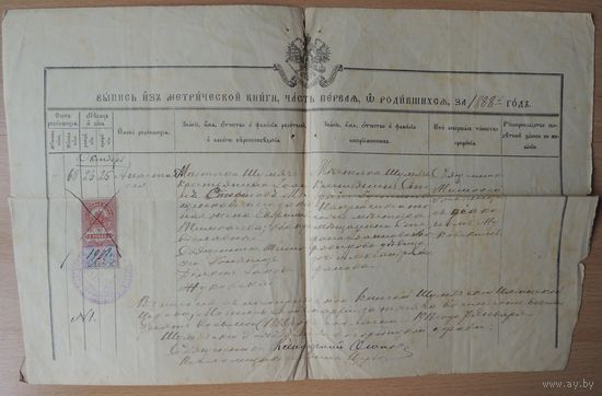 Выписка из метрической книги, 1908 г.