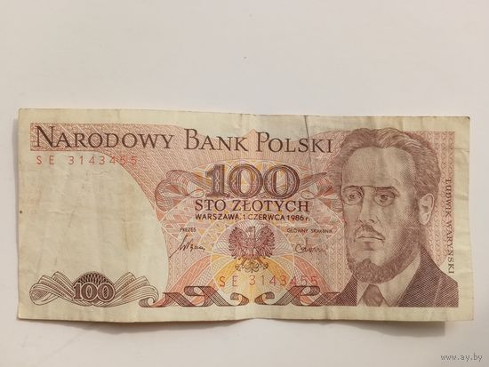 БАНКНОТА 100 ЗЛОТЫХ-ПОЛЬША 1986 Г. (SE)