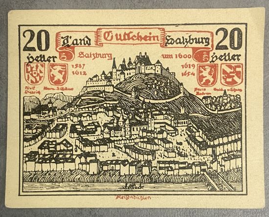 Нотгельд Австрия Зальцбург, 20 геллеров 1920 год