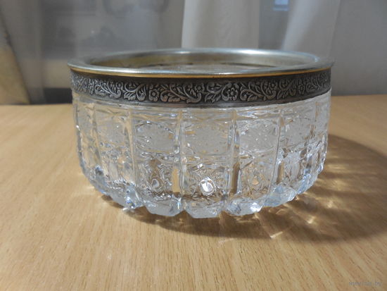 Хрустальная конфетница СССР. Мельхиор.