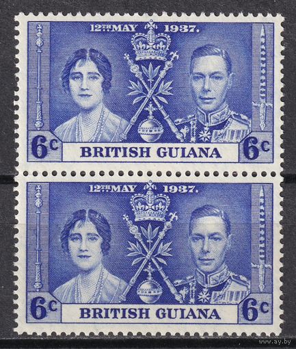 75.BrKS. Великобритания. Колонии.  Британская Гвиана. Коронация Георга VI и Елизаветы. 1937 г. 6C. Mi.#175. Пара. MNH.
