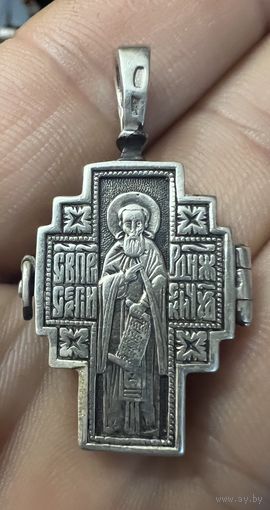 Крест локет мощевик Сергий Радонежский серебро 925 с рубля