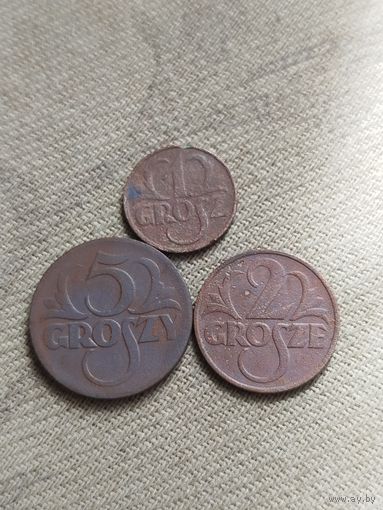 Распродажа - 1 грош 1933г.,2 гроша 1935г.,5 грошей 1923г.,Польша, Вторая Республика