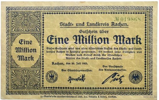 Германия (Aachen ), 1 миллион марок 1923 год.