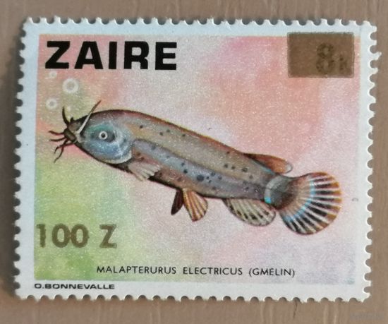 Марка Заир, Конго, фауна, рыбы, электрический сом, 1982 г.