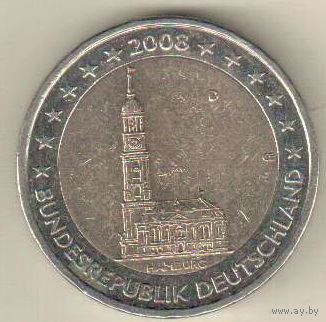 Германия 2 евро 2008 Церковь св. Михаила, Гамбург двор D