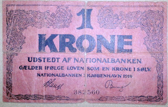 Дания 1 крона 1914г P.10а -редкая-