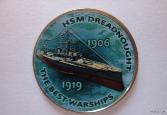 NEW! Зимбабве. 1 шиллинг 2017г. Серия Корабли ВМФ. HMS Dreadnought.