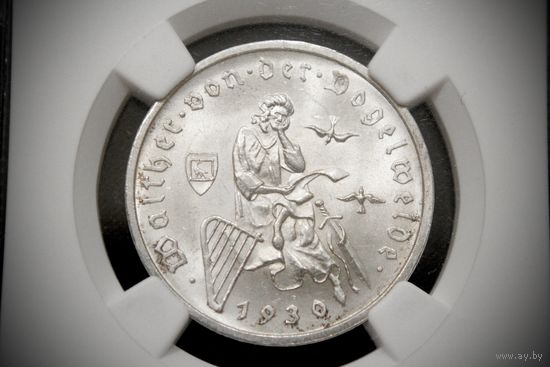 3 рейхсмарки 1930 г. Веймарская республика (Германия), Пауль фон Гинденбург. "700 лет со дня смерти Вальтера фон дер Фогельвейде". NGC MS63