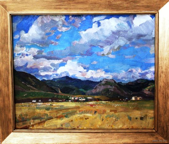 Крохалев П.С (Крохолев) "Облачный день в горах". Судак.Крым. 1976г. Картон, масло. Размер 50х60 см.