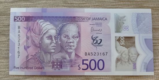 Werty71 Ямайка 500 долларов 2022 (2023) года 60 лет Независимости UNC полимер банкнота