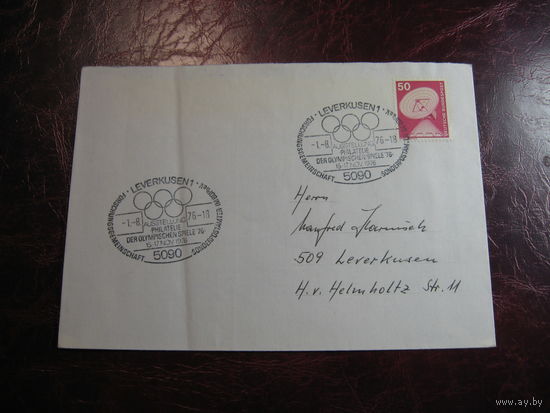 Конверт ФРГ с маркой РЛС 1975 год спецгашение Олимпиада-76