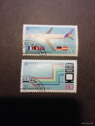 ФРГ 1988 Две марки из серии "Европа Септ EUROPA CEPT. Транспорт и коммуникации" (гашеные с клеем) Мi:1367-1368 каталог 1.00 евро