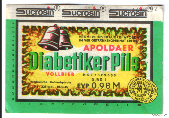Этикетка пива Diabetiker Pils Германия П797