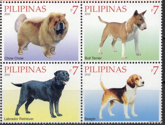 Филиппины 2010. Собаки. 4 марки квартблок (4406)