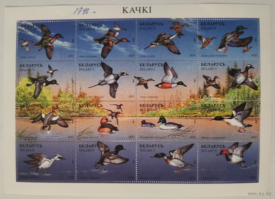 Лист из 16 марок "Утки"