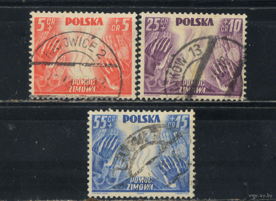 Польша Респ 1938 Вып Зимняя помощь Руки греющиеся у огня Полная гаш Катовице Краков Львов #327-9