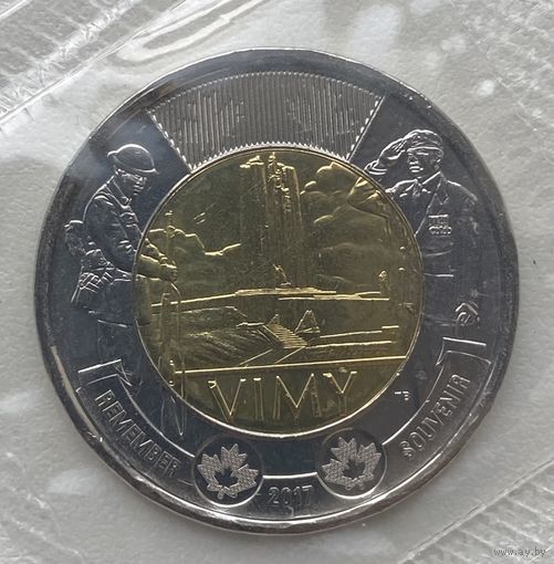 Канада 2 доллара 2017 г. 100 лет Битве при Вими. В банковской запайке