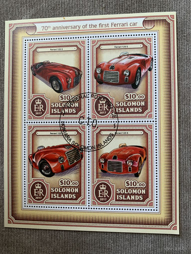 Соломоны острова 2017. Автомобили Ferrari. Малый лист